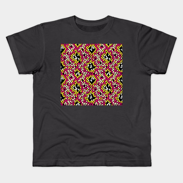 Snakeskin Pattern (Hot Pink and Yellow) Kids T-Shirt by illucalliart